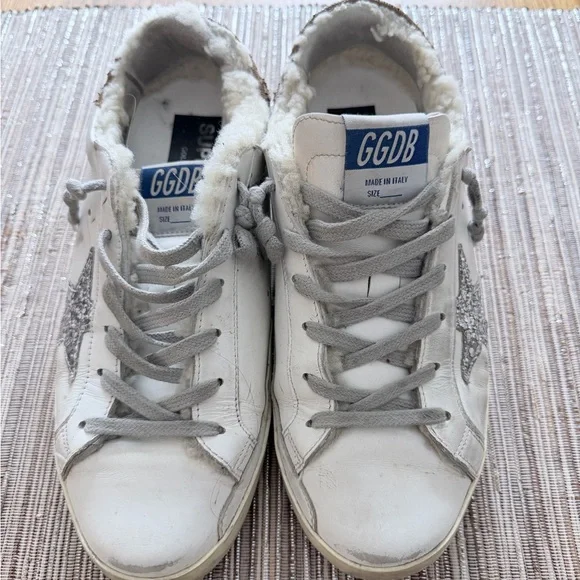 Golden Goose White Sneakers with Shearling and Silver Star Detail size 40 - Picture 4 of 6
